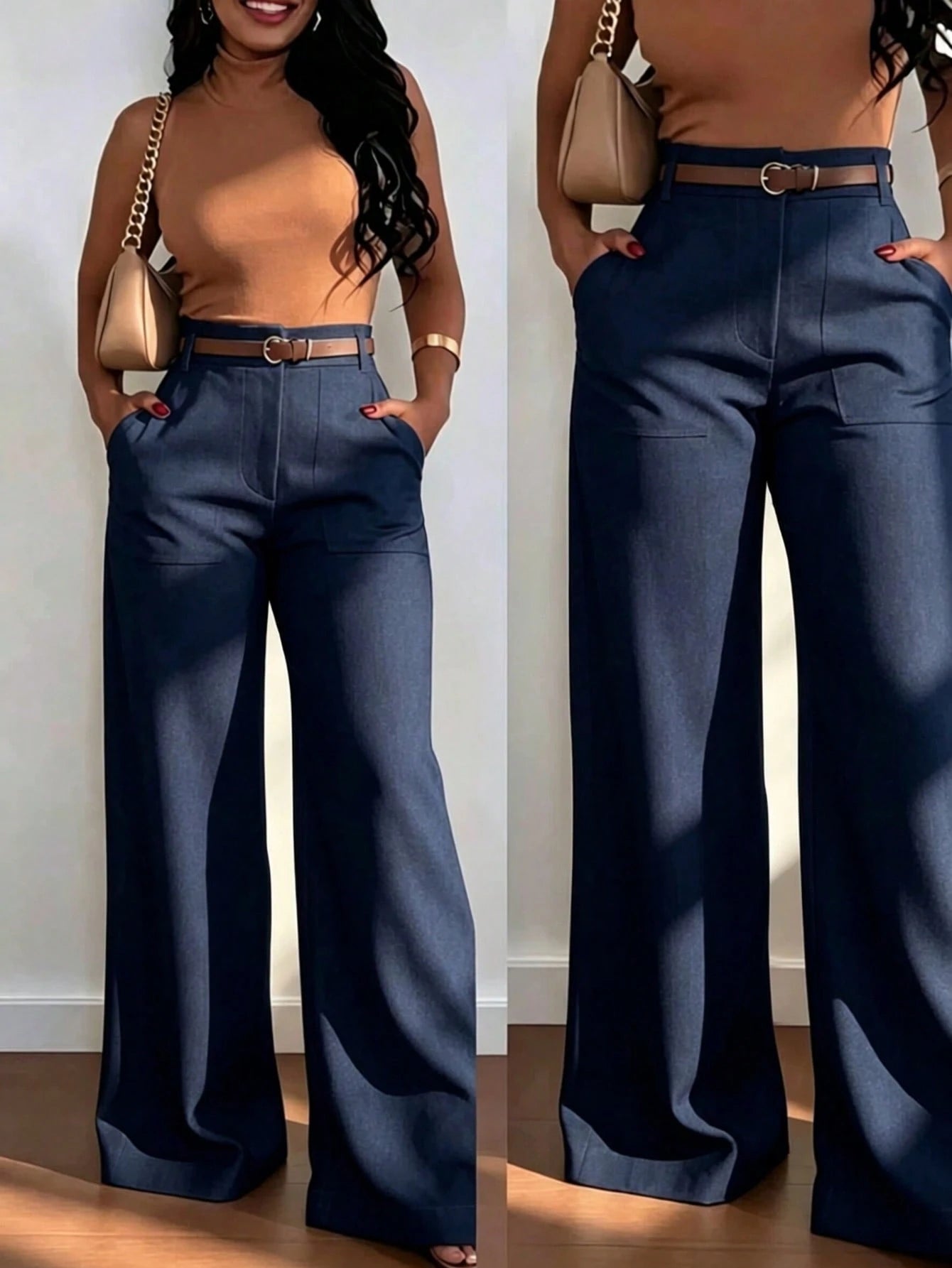 Women's Fashionable High-Waisted Straight Leg Casual Pants