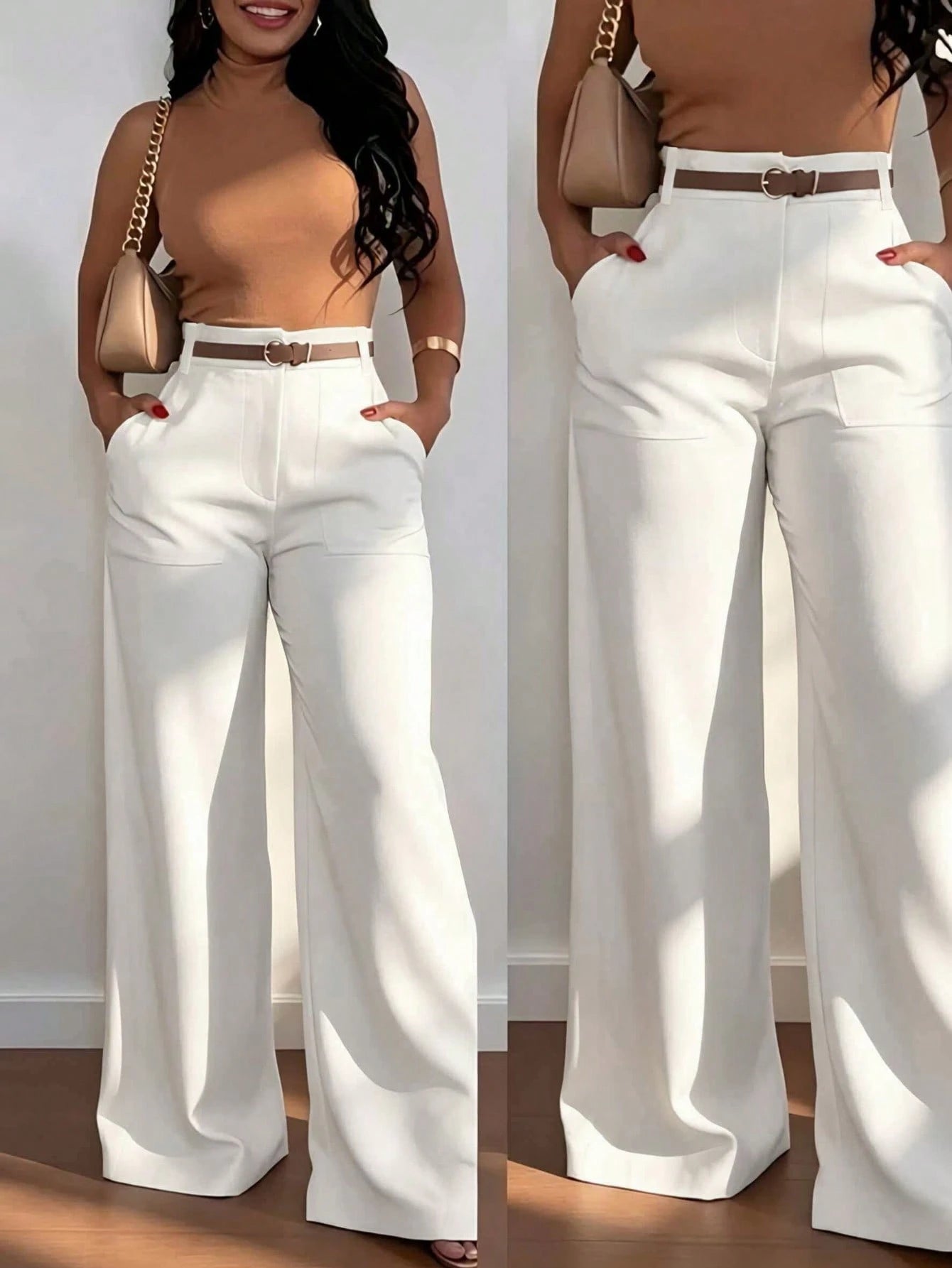 Women's Fashionable High-Waisted Straight Leg Casual Pants