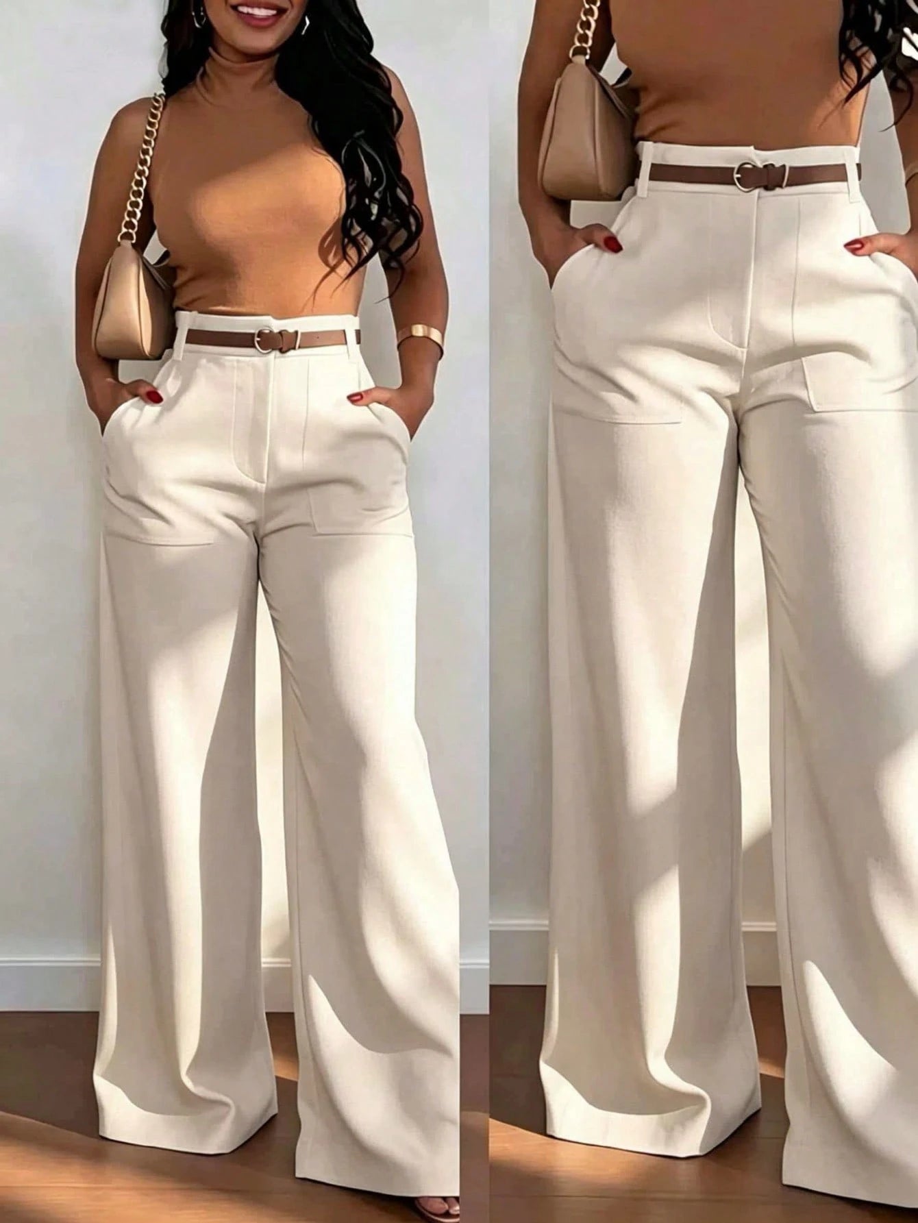 Women's Fashionable High-Waisted Straight Leg Casual Pants