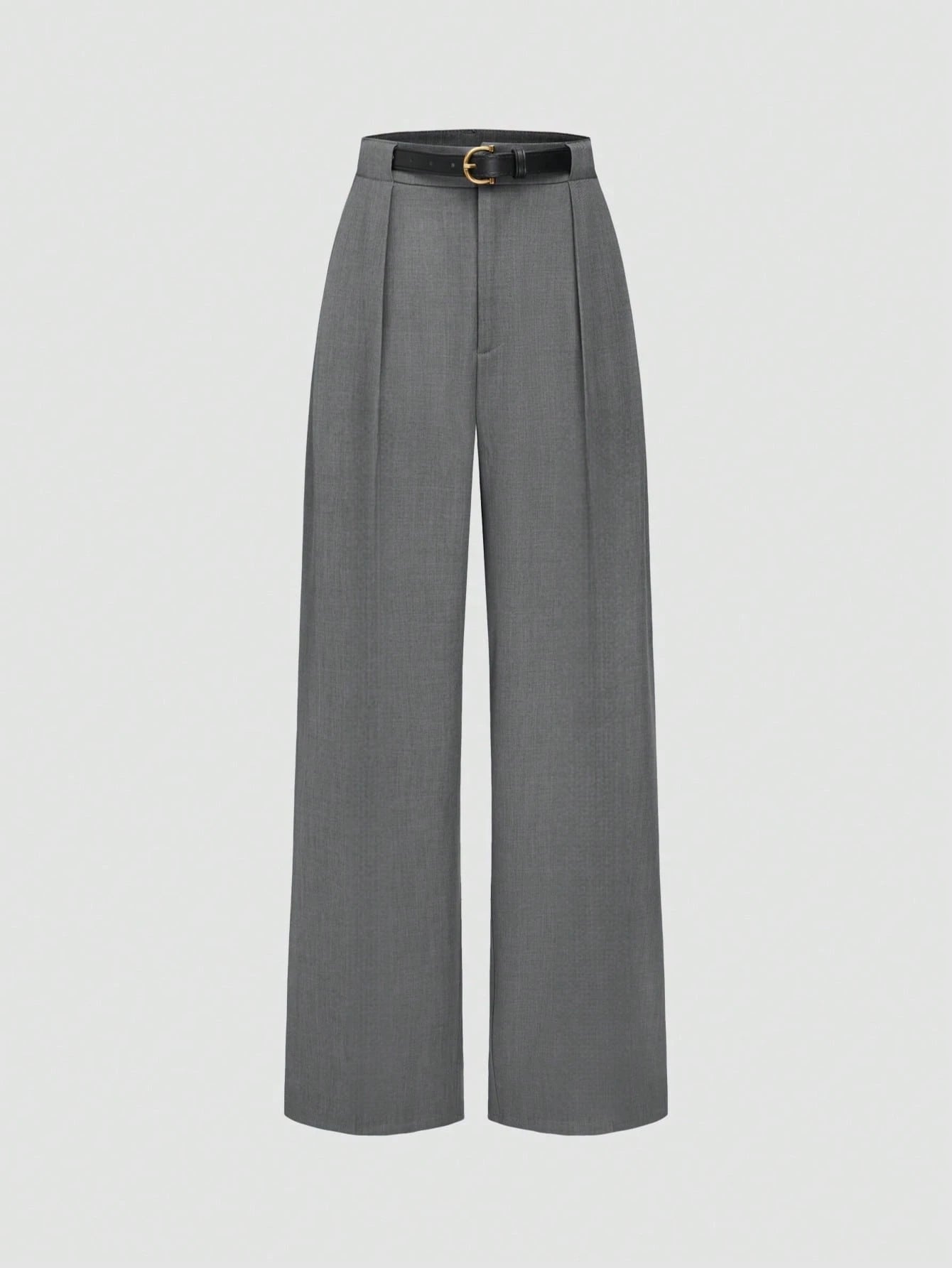Women's High-Waisted Loose Pleat Front Straight Leg Pants With Belt