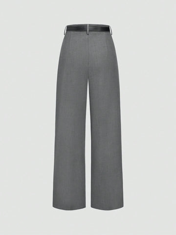 Women's High-Waisted Loose Pleat Front Straight Leg Pants With Belt