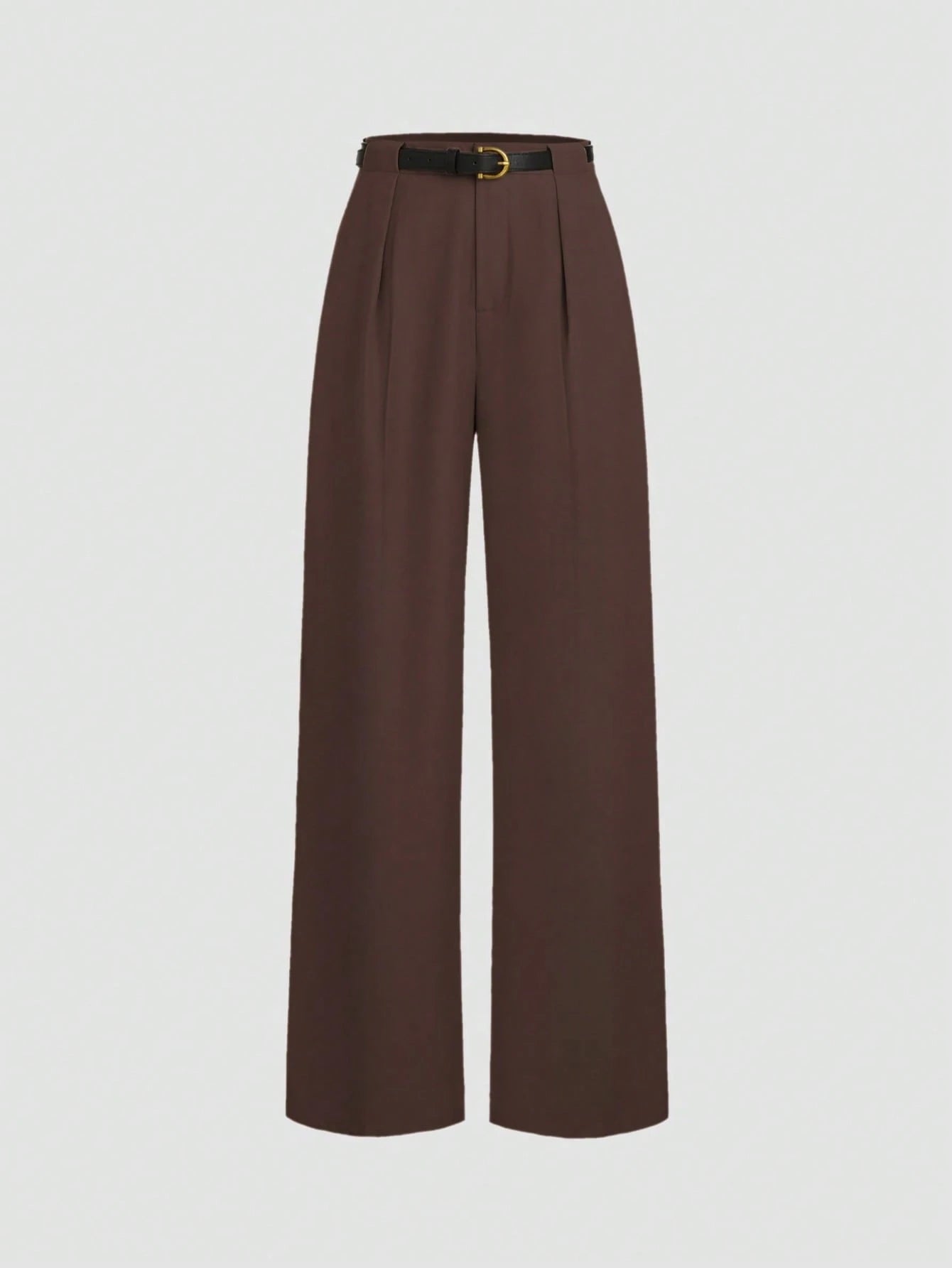 Women's High-Waisted Loose Pleat Front Straight Leg Pants With Belt