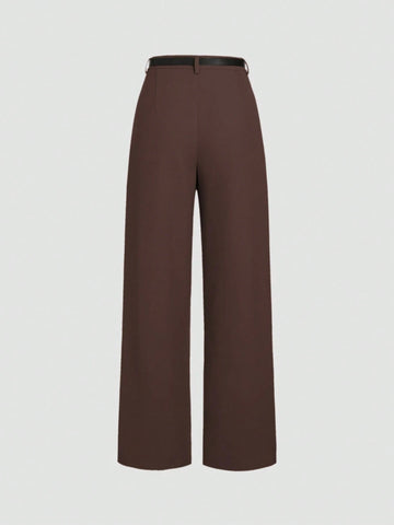 Women's High-Waisted Loose Pleat Front Straight Leg Pants With Belt