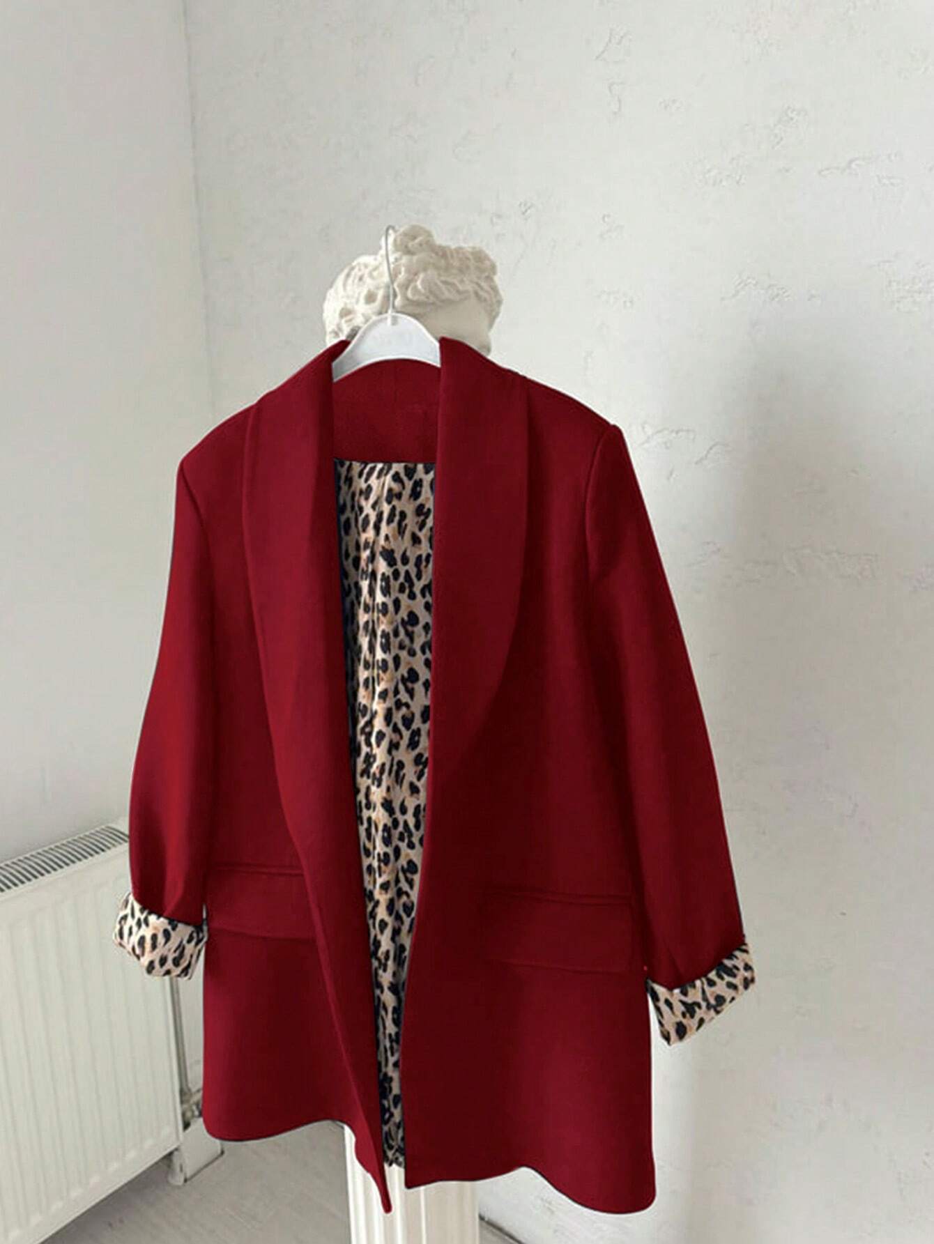 Women's Lightweight Leopard Print Casual Loose Blazer Jacket, With Contrast Color Lining
