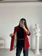 Women's Lightweight Leopard Print Casual Loose Blazer Jacket, With Contrast Color Lining