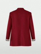 Women's Lightweight Leopard Print Casual Loose Blazer Jacket, With Contrast Color Lining