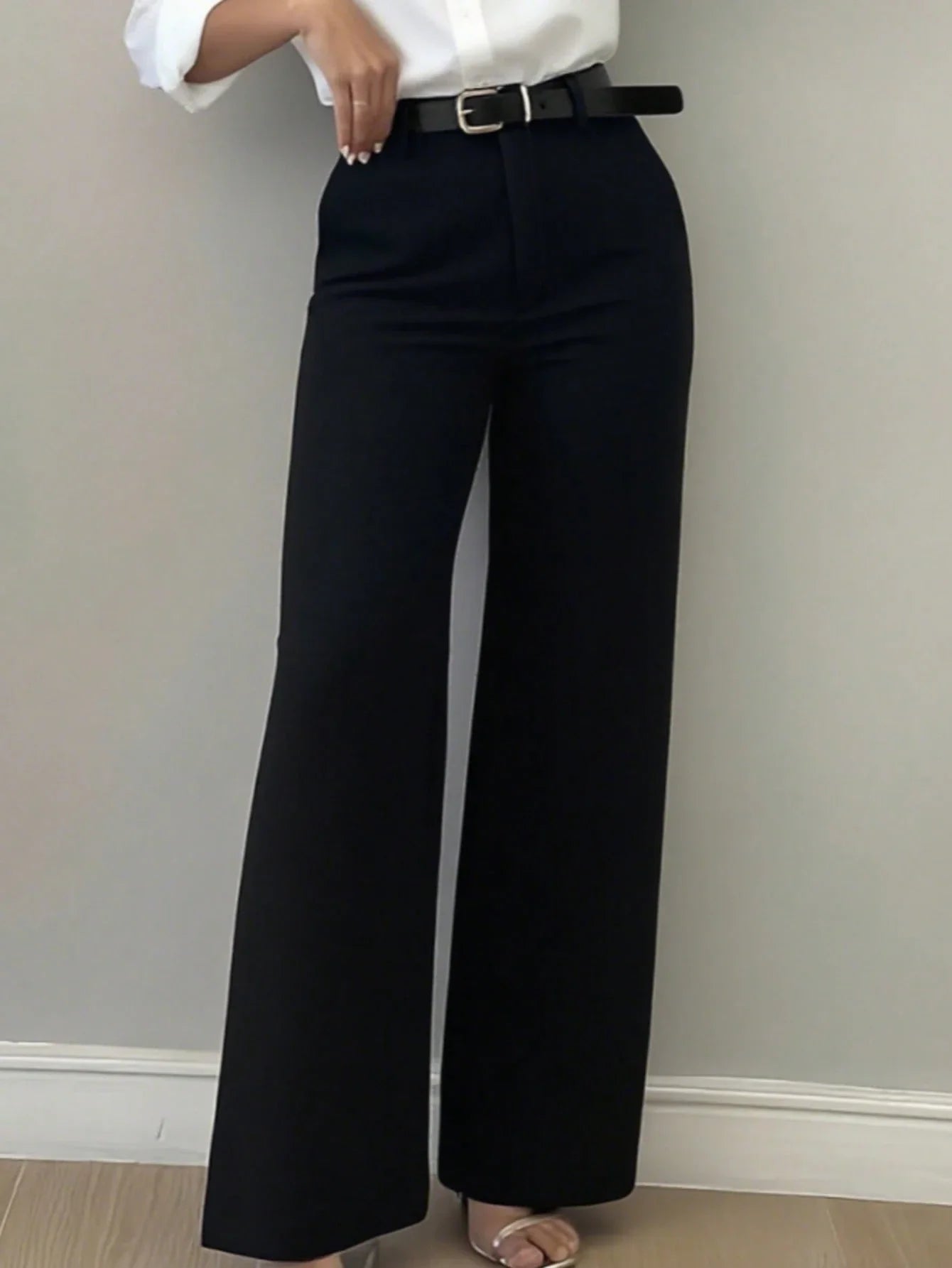 Women's Minimalist Design Flared Leg Casual Trousers shein