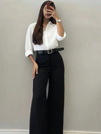Women's Minimalist Design Flared Leg Casual Trousers shein