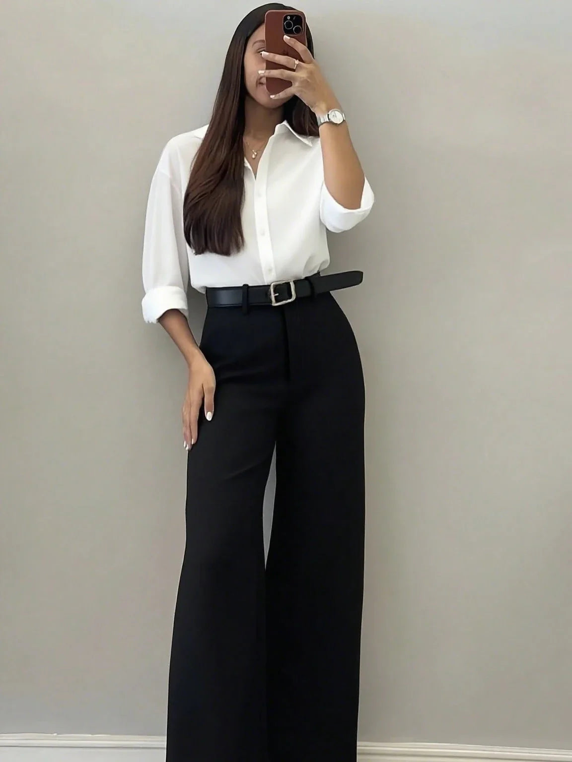 Women's Minimalist Design Flared Leg Casual Trousers shein