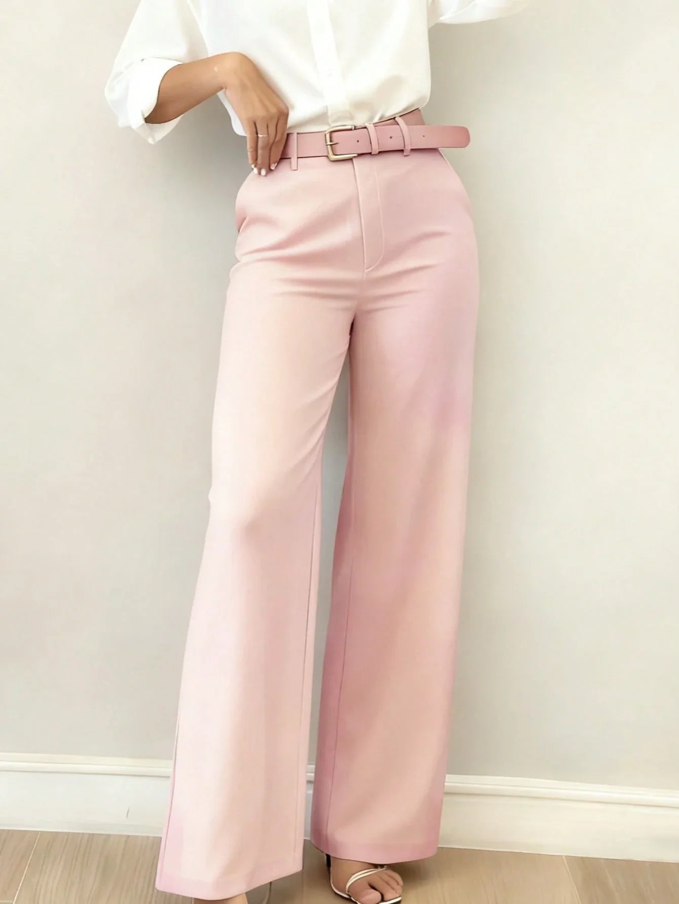 Women's Minimalist Design Flared Leg Casual Trousers shein