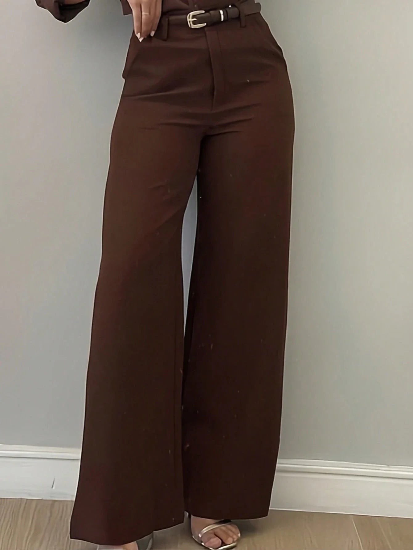 Women's Minimalist Design Flared Leg Casual Trousers shein