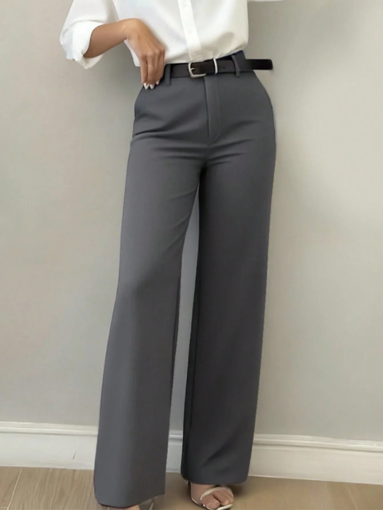 Women's Minimalist Design Flared Leg Casual Trousers shein