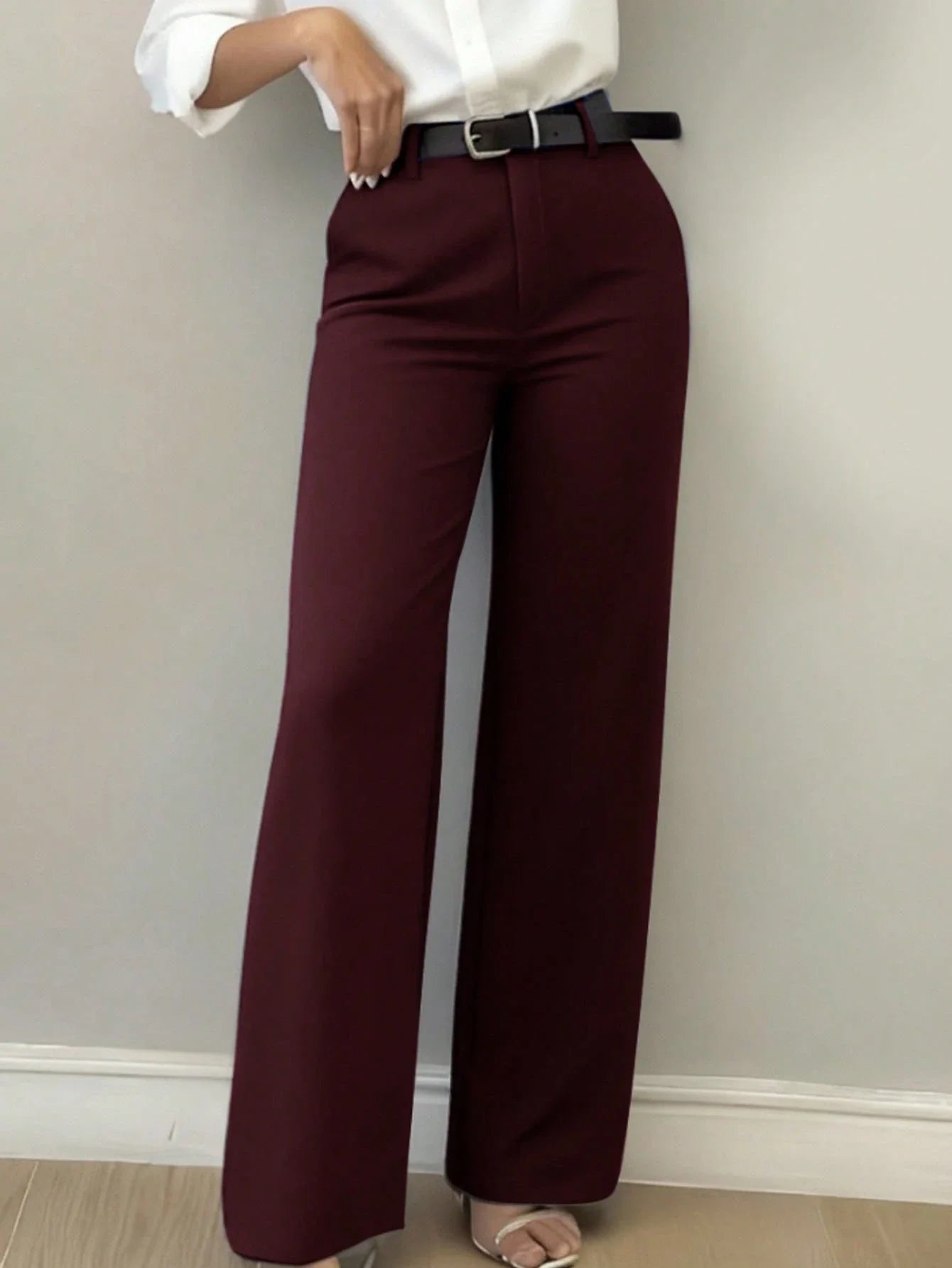 Women's Minimalist Design Flared Leg Casual Trousers shein