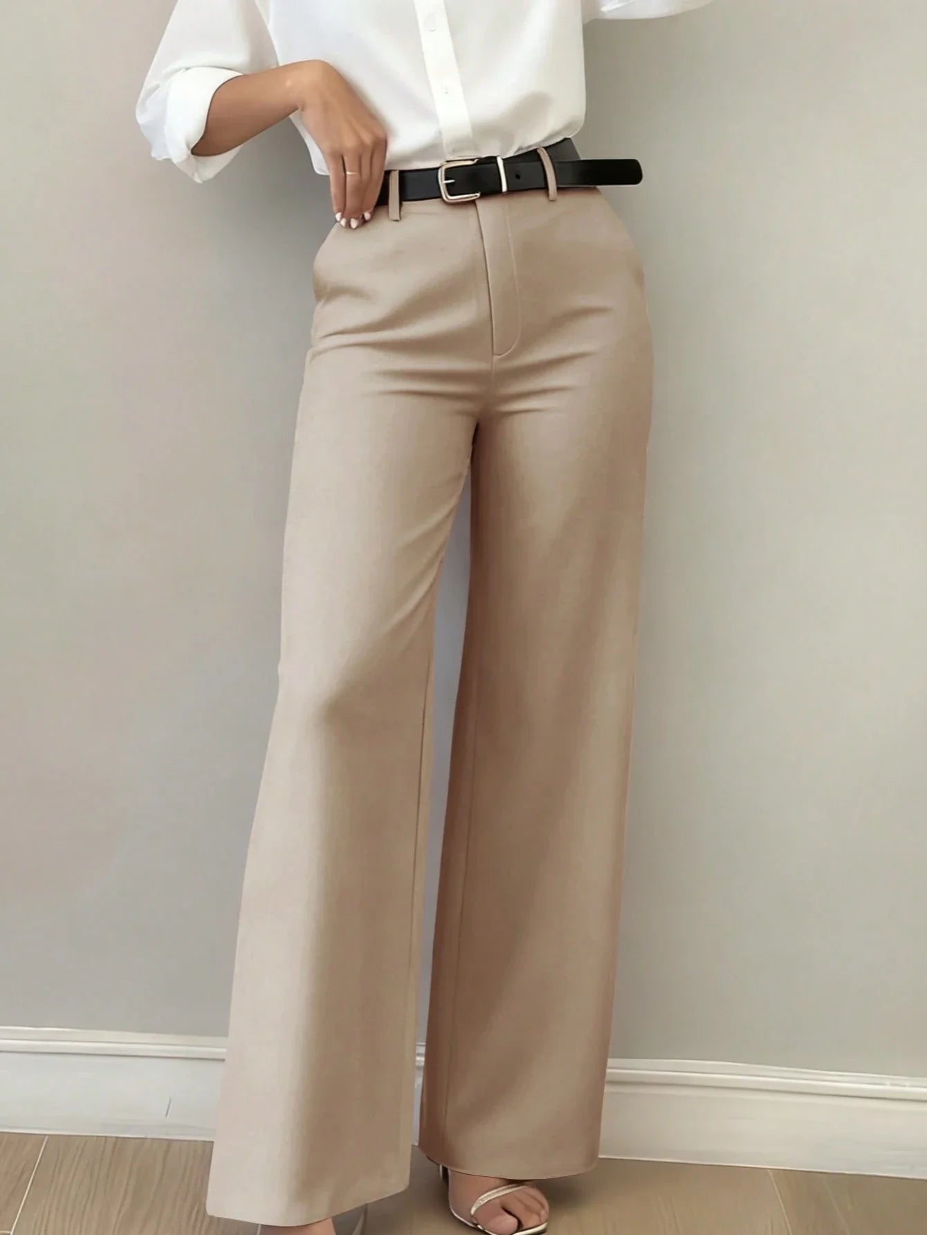 Women's Minimalist Design Flared Leg Casual Trousers shein
