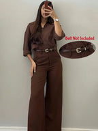 Women's Minimalist Design Flared Leg Casual Trousers shein