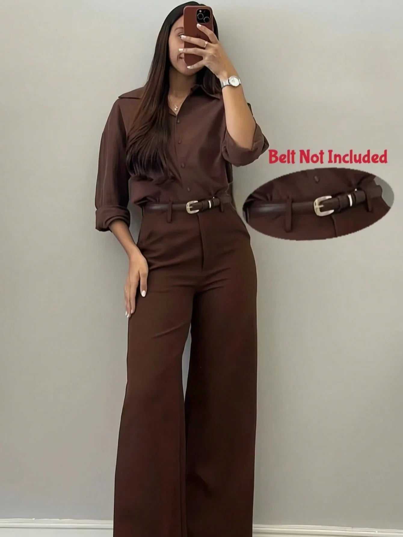 Women's Minimalist Design Flared Leg Casual Trousers shein