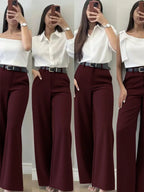 Women's Minimalist Design Flared Leg Casual Trousers shein