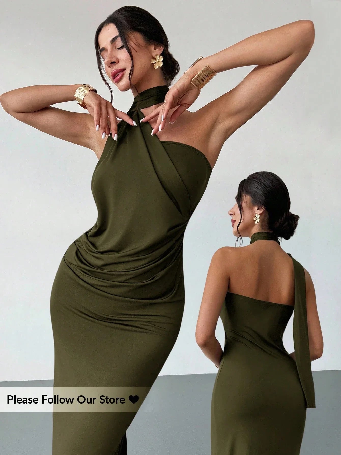 Asymmetrical Flare Sleeve Loose Dress shein