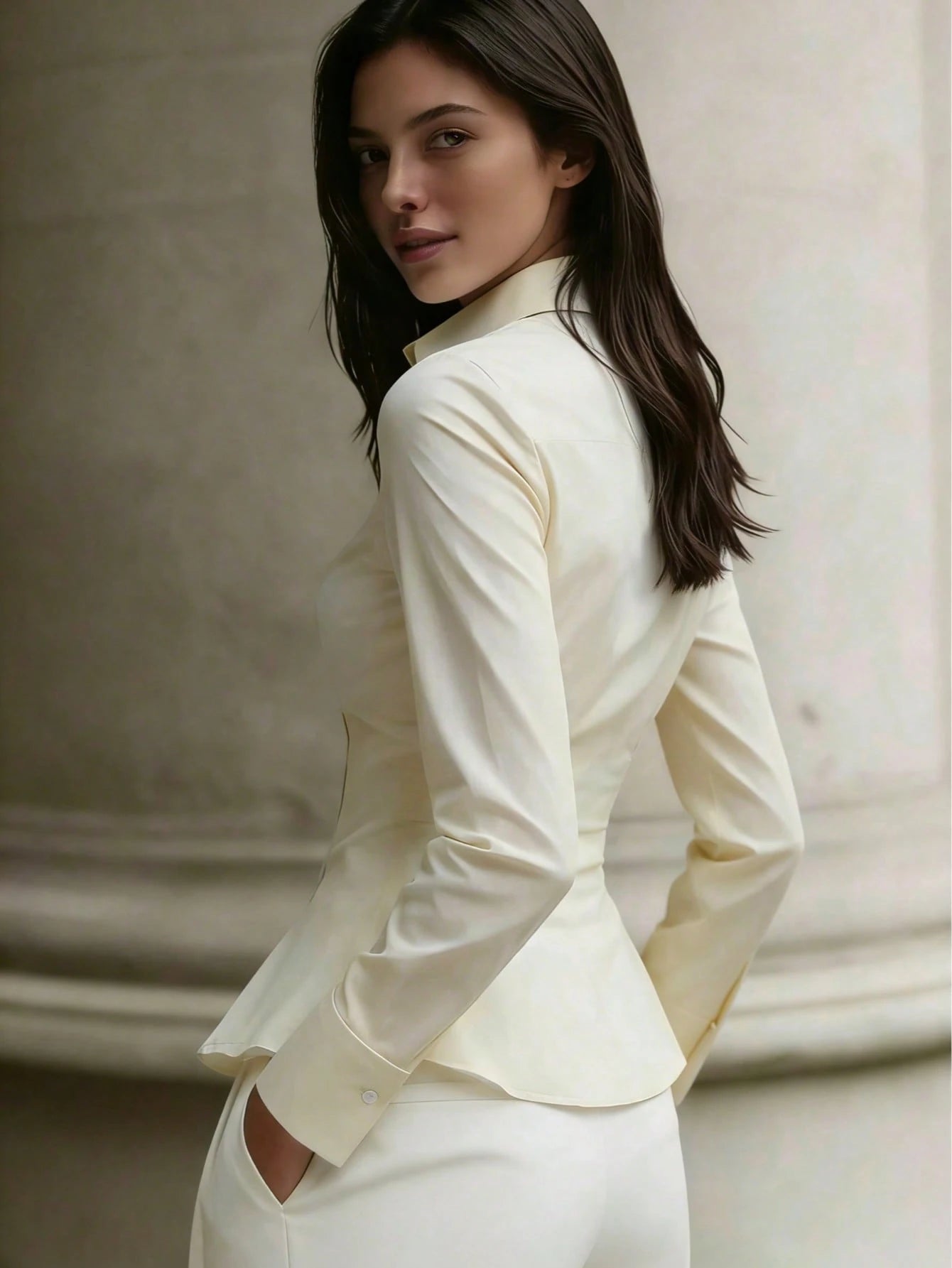 Long Sleeve Shirt With Pleated Waist Design