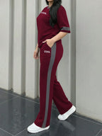 Round Neck Short Sleeve T-Shirt And Elastic Waist Loose Pants shein