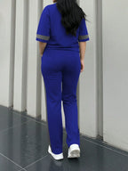 Round Neck Short Sleeve T-Shirt And Elastic Waist Loose Pants shein