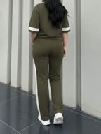 Round Neck Short Sleeve T-Shirt And Elastic Waist Loose Pants shein