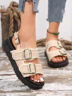 Women's Bohemian Printed Thick Heel Wedge Sandals With Tassel Trim And Buckle Strap shein