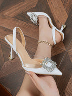 Women's Pointed Toe High Heels With Rhinestone Decoration shein