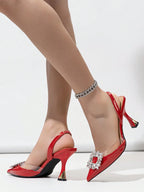 Women's Pointed Toe High Heels With Rhinestone Decoration shein