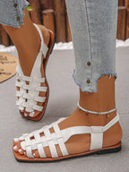 Women's Vintage Style Woven Hollow Closed Toe Chunky Heeled Sandals shein