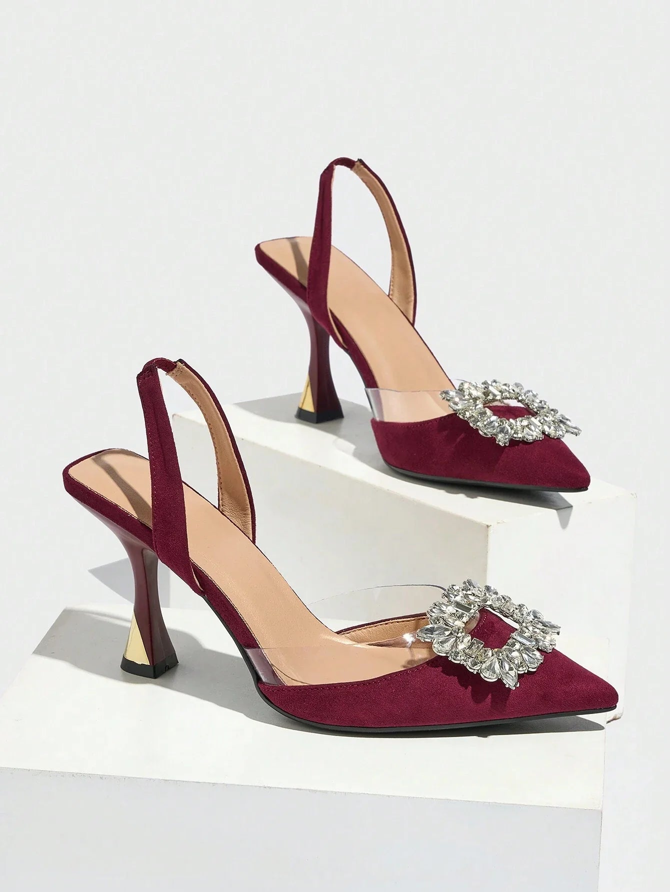 Women's Pointed Toe High Heels With Rhinestone Decoration shein