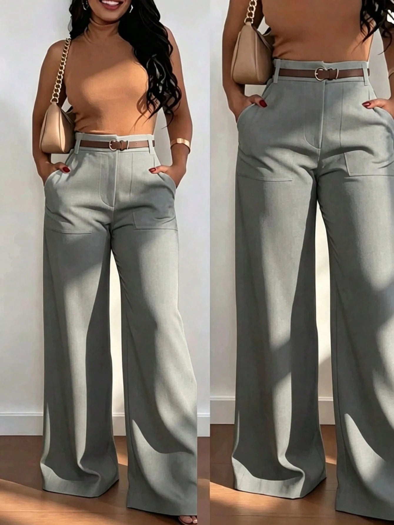 Women's Fashionable High-Waisted Straight Leg Casual Pants