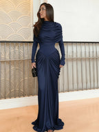 Women's Solid Color Knitted Long Sleeve Twist Ruched Dress