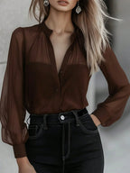 Solid Color Long Sleeve Single-Breasted Fashionable Elegant Versatile Blouse shein