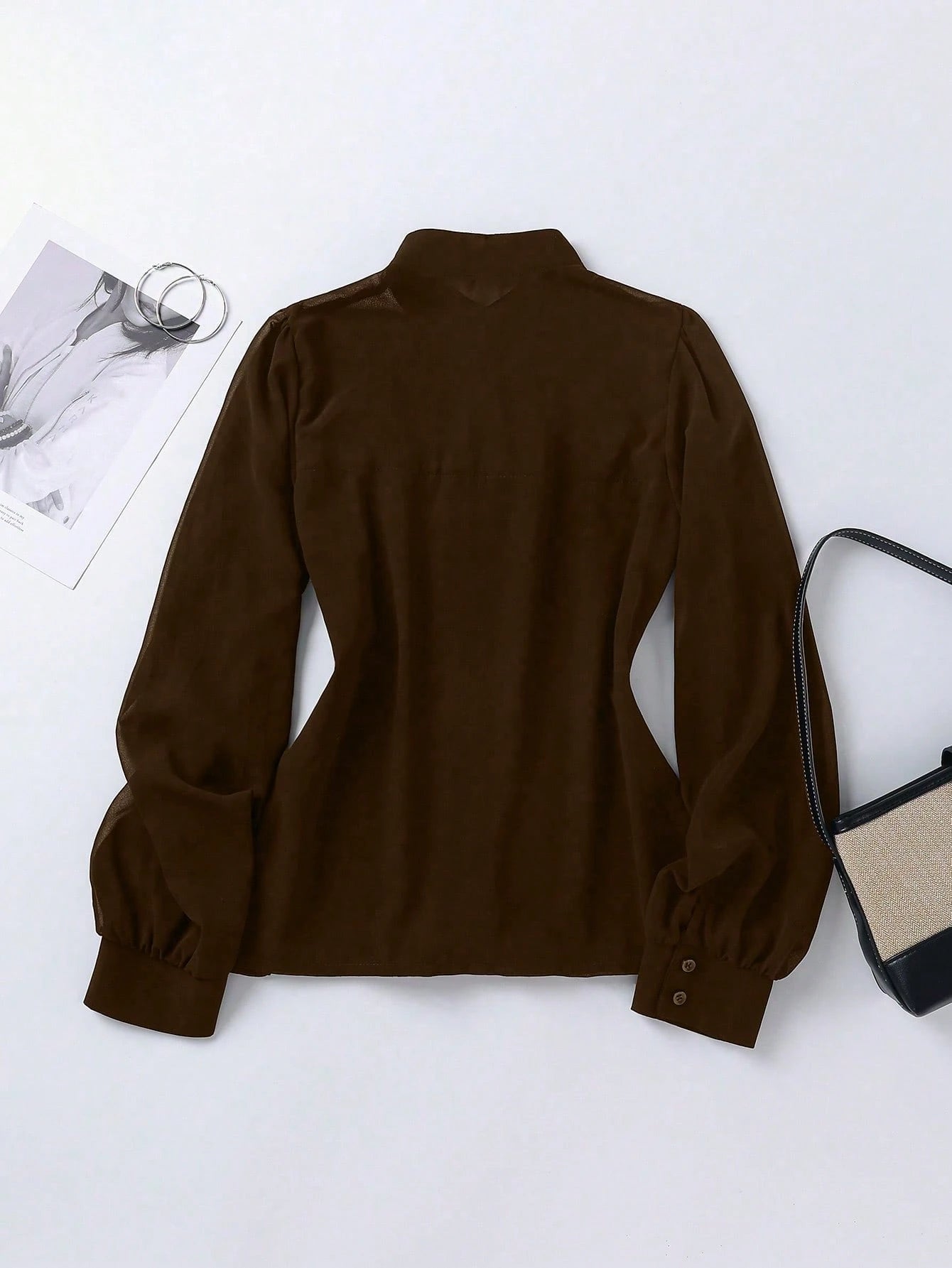 Solid Color Long Sleeve Single-Breasted Fashionable Elegant Versatile Blouse shein
