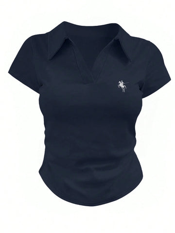 Women's Casual Color Block Ruched T-Shirt