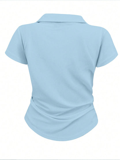 Women's Casual Color Block Ruched T-Shirt