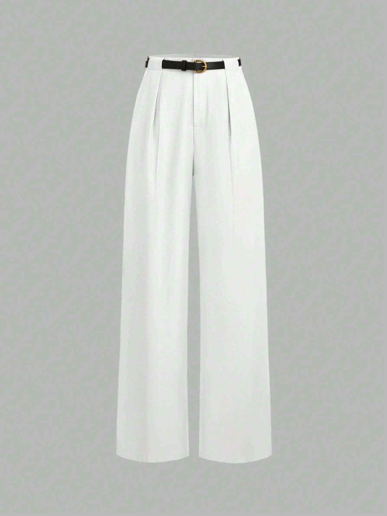 Women's High-Waisted Loose Pleat Front Straight Leg Pants With Belt