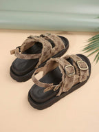 Women's Bohemian Printed Thick Heel Wedge Sandals With Tassel Trim And Buckle Strap shein