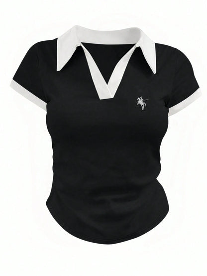 Women's Casual Color Block Ruched T-Shirt