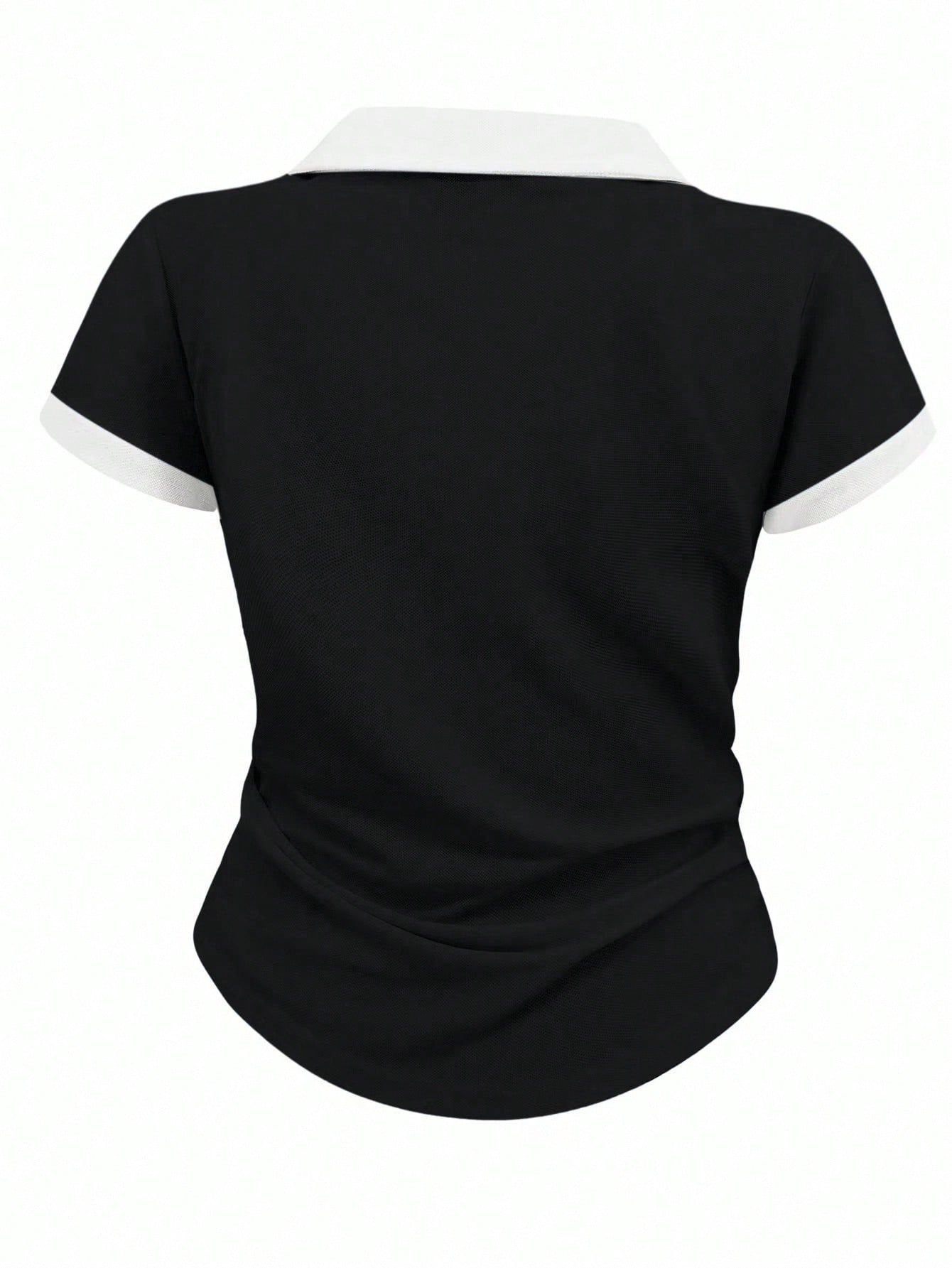 Women's Casual Color Block Ruched T-Shirt
