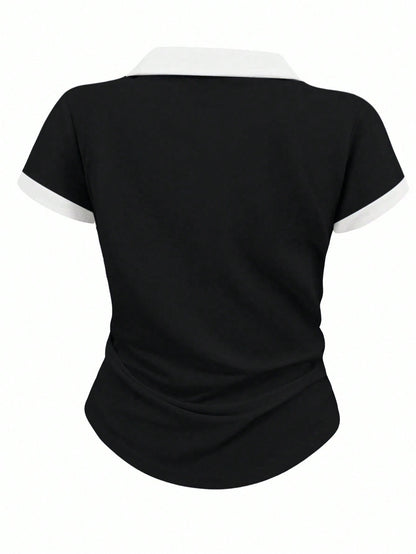 Women's Casual Color Block Ruched T-Shirt