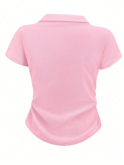 Women's Casual Color Block Ruched T-Shirt
