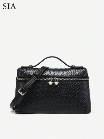 Women's Vintage Commuter Woven Faux Leather Box-Shaped Handbag