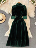 Women's Vintage Waist Pocket Single-Breasted Velvet Cardigan Dress shein