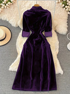 Women's Vintage Waist Pocket Single-Breasted Velvet Cardigan Dress shein