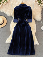 Women's Vintage Waist Pocket Single-Breasted Velvet Cardigan Dress shein