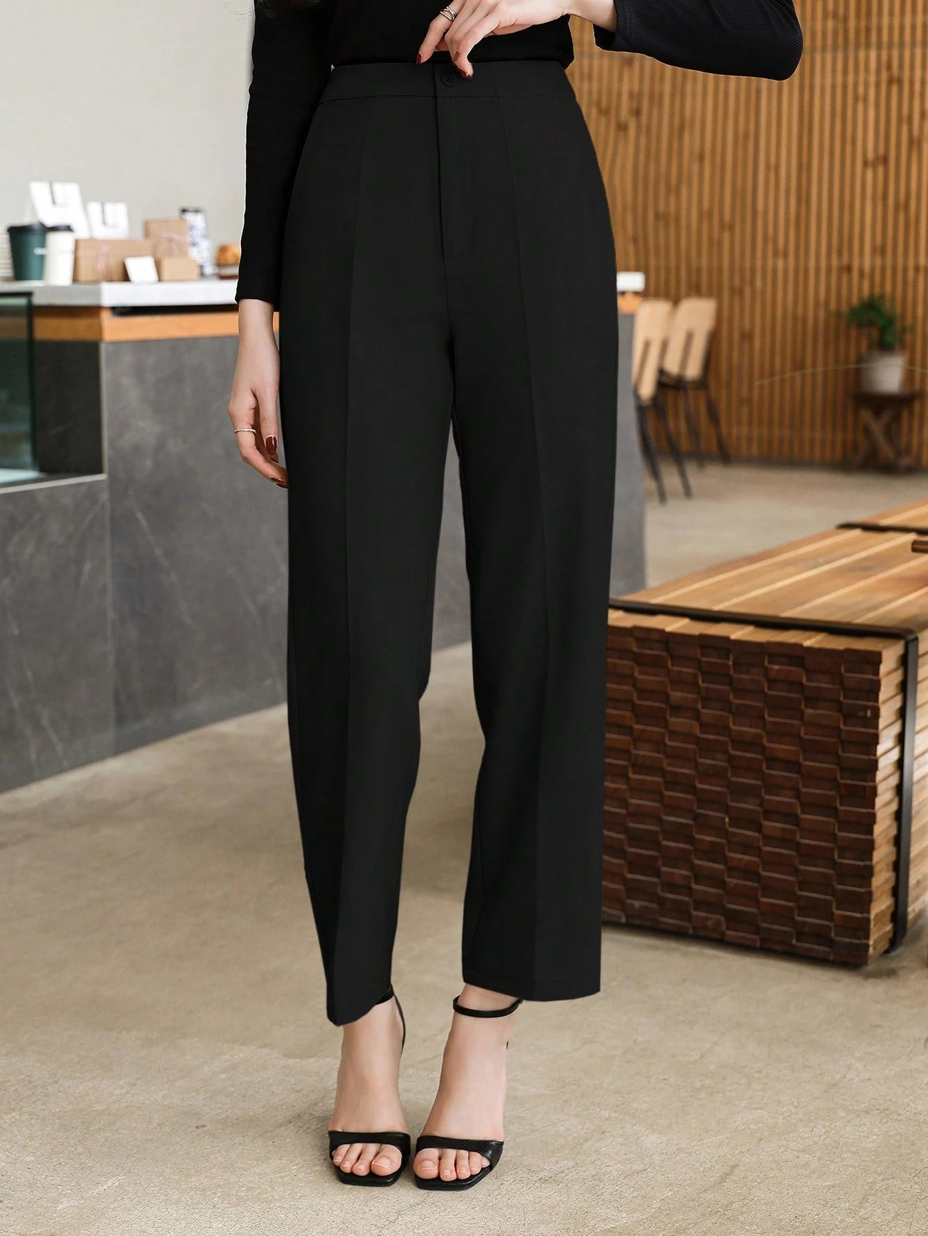 Wynsel Solid Color Pleated Women Straight Casual Suit Pants