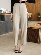 Wynsel Solid Color Pleated Women Straight Casual Suit Pants