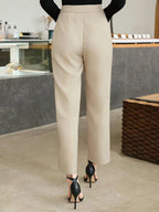 Wynsel Solid Color Pleated Women Straight Casual Suit Pants